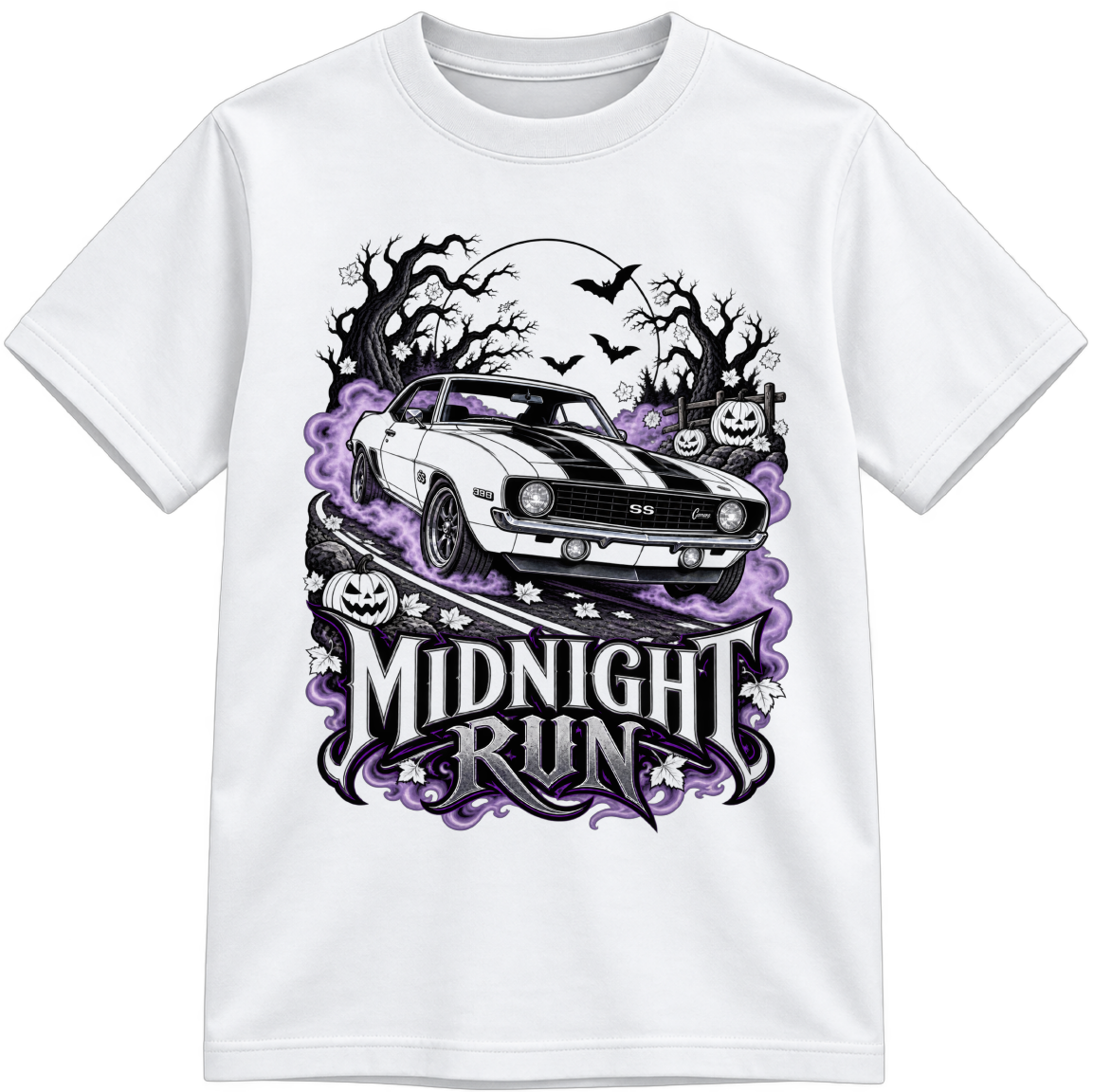 Midnight Run Little Makers white T-shirt with partially colored sections, shown upright