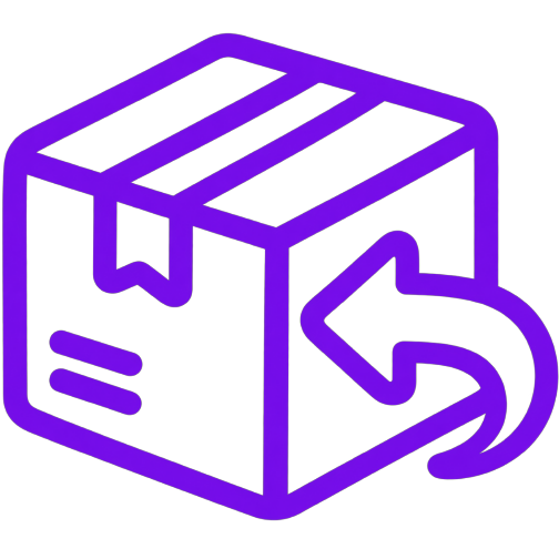 Purple package with return arrow icon