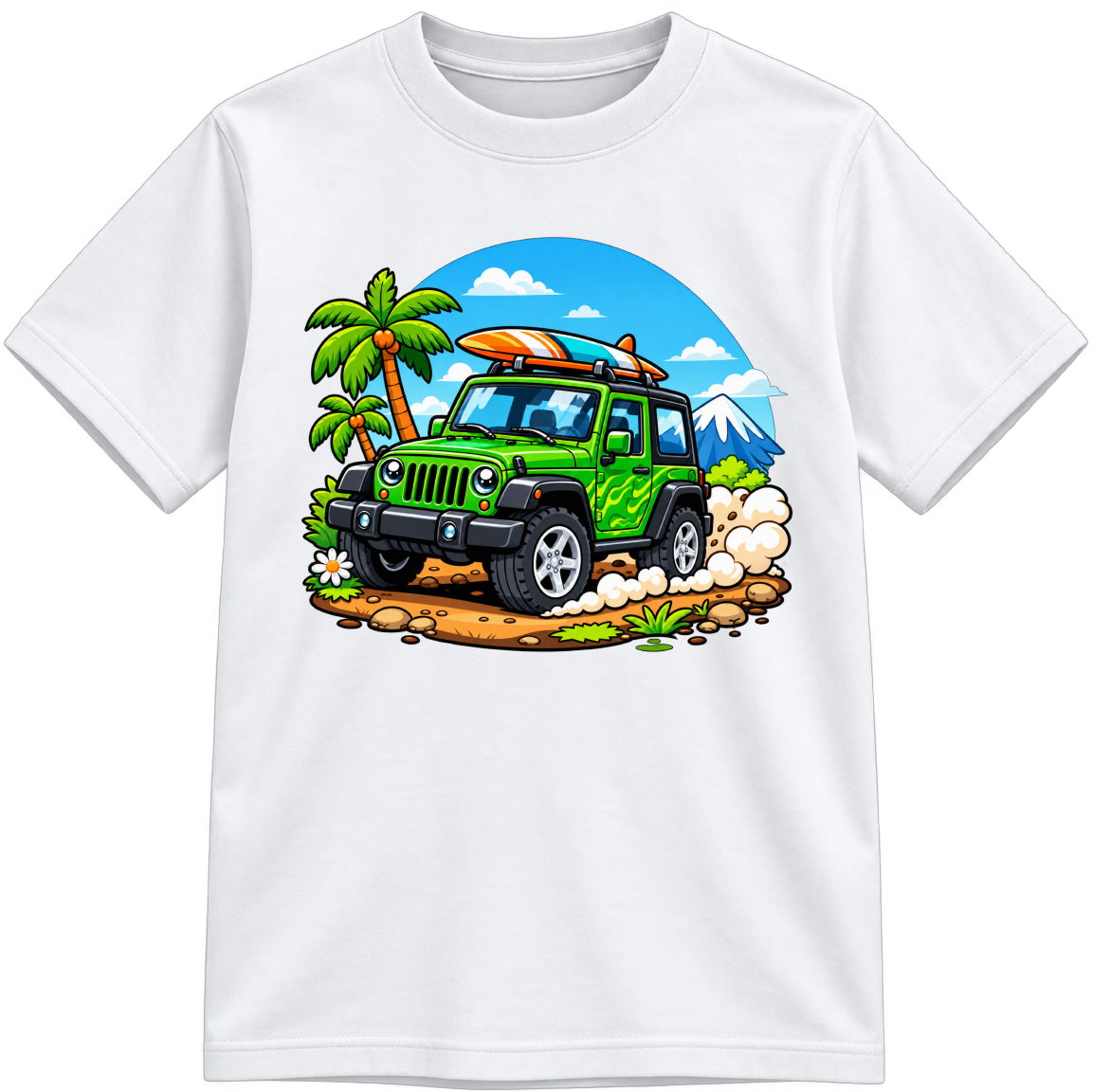 Off-Road Adventure Fully Colored white T-shirt, finished and shown upright