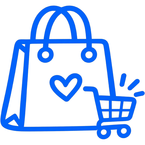 Blue shopping bag and cart icon