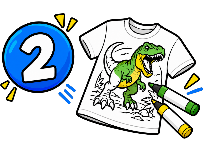 Step 2: coloring a dinosaur shirt with fabric markers