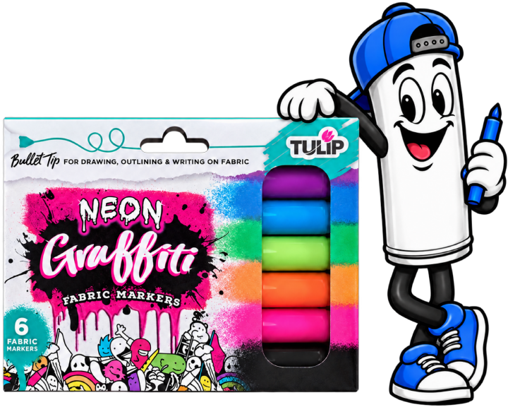 Tulip Graffiti Neon 6-Pack with MarkerMade mascot