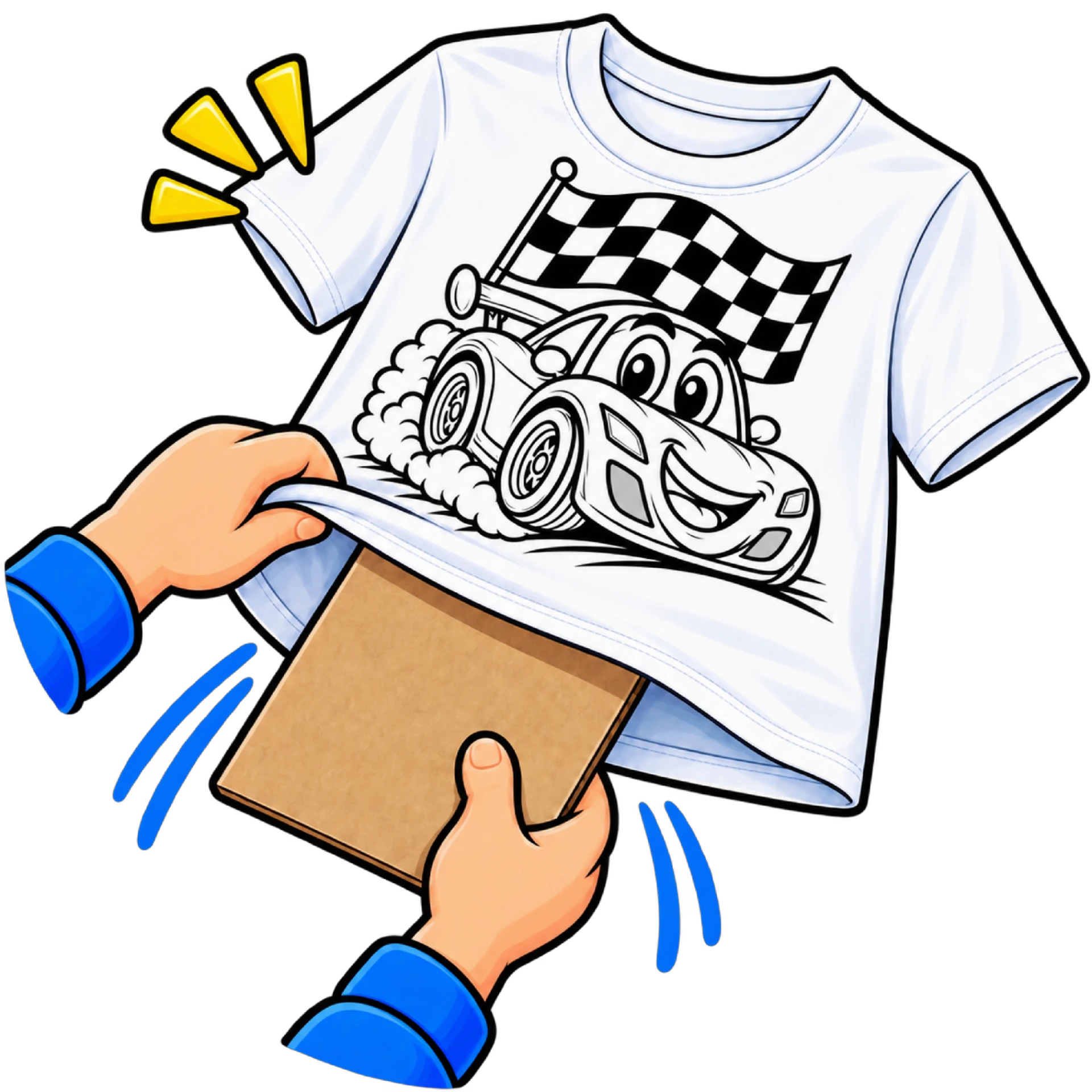 Hands sliding a piece of cardboard inside a coloring shirt