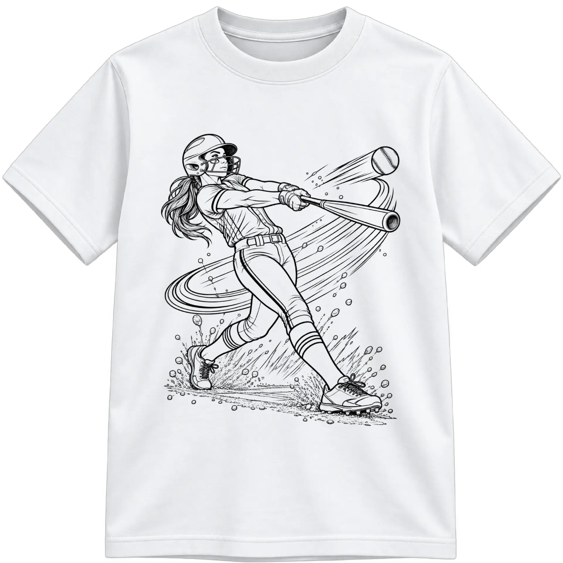 Softball Classic Color-Your-Own white T-shirt with black linework, shown upright