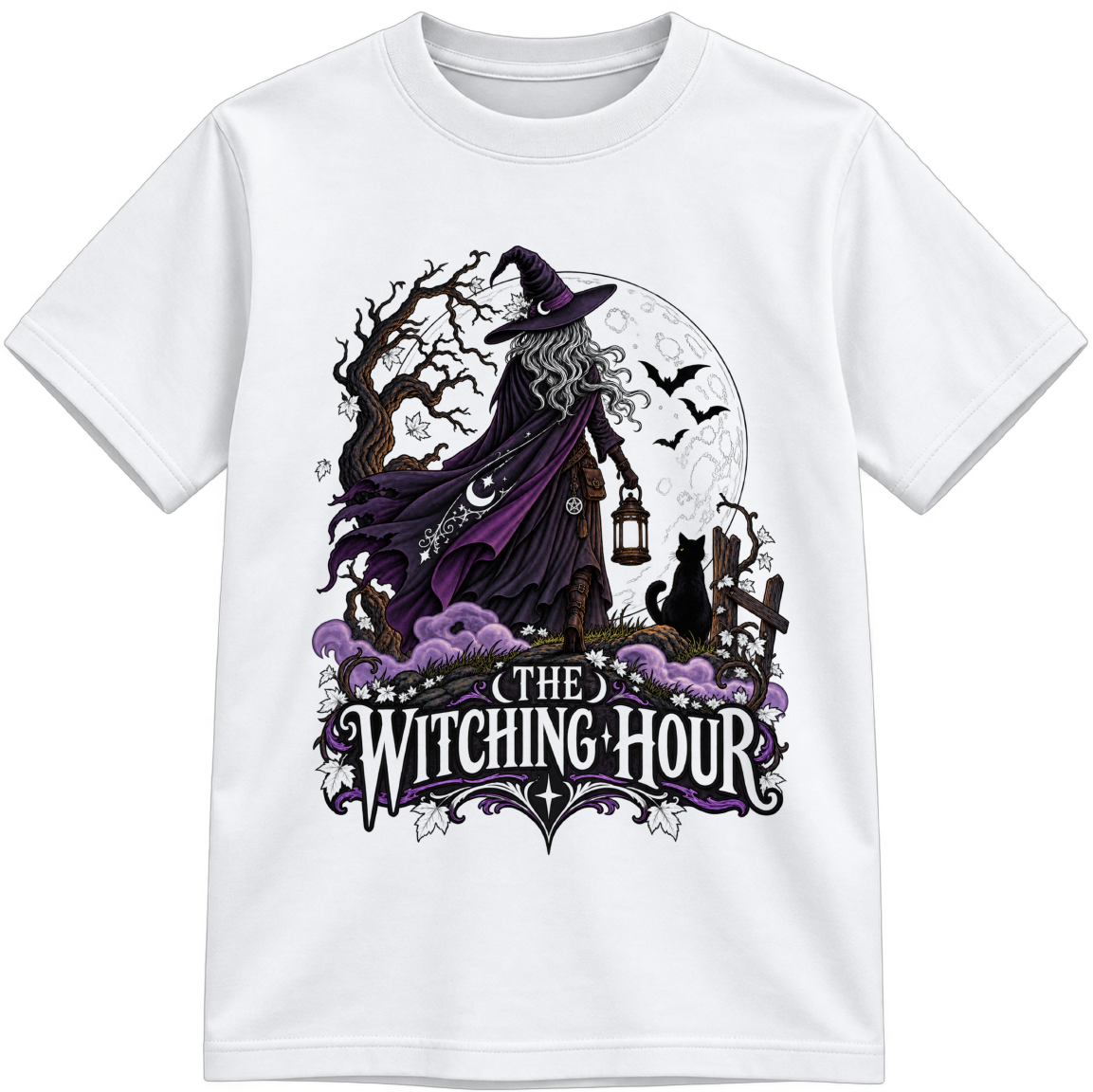 The Witching Hour Little Makers white T-shirt with partially colored sections, shown upright