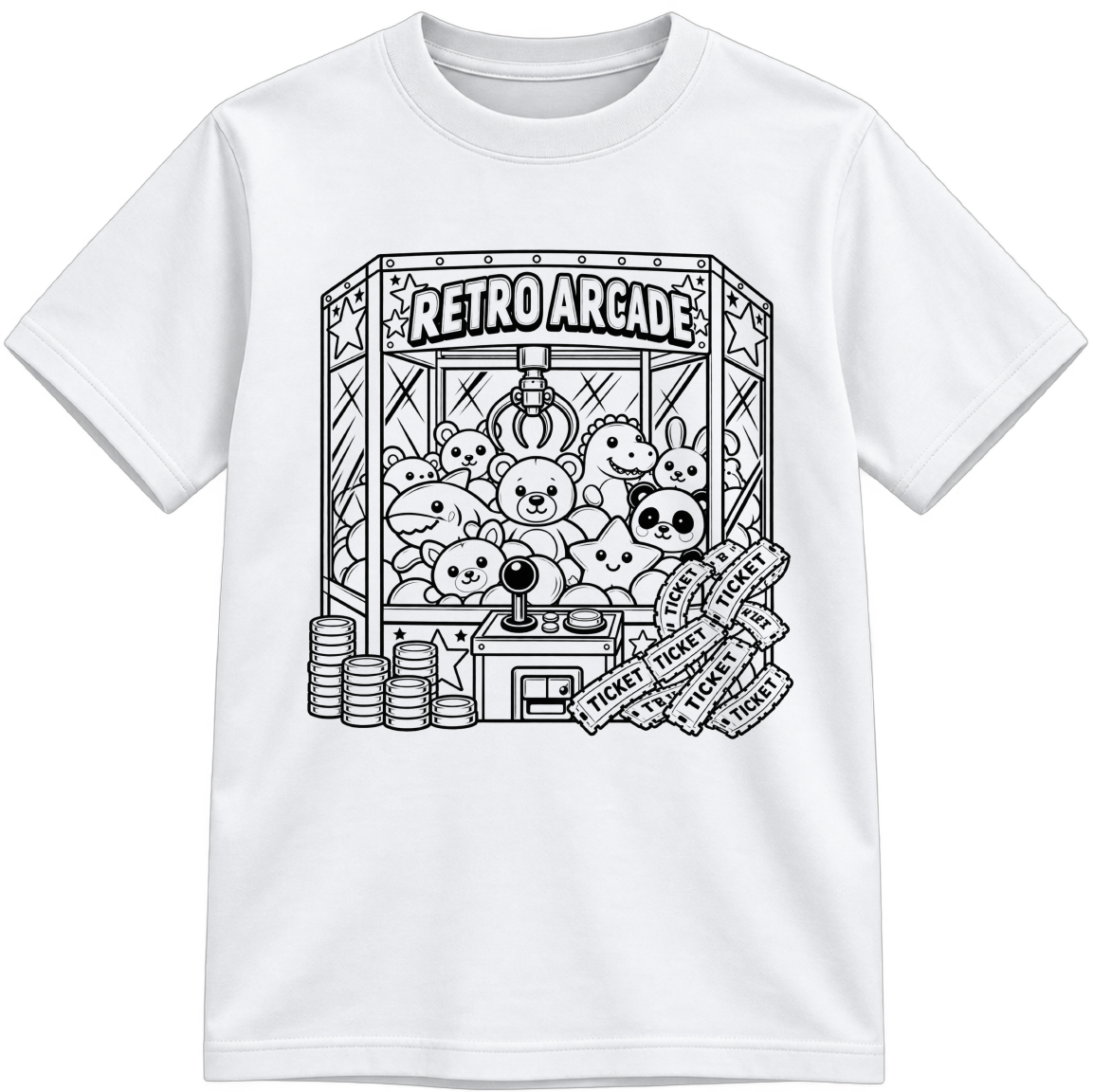 Prize Grab Classic Color-Your-Own white T-shirt with black linework, shown upright