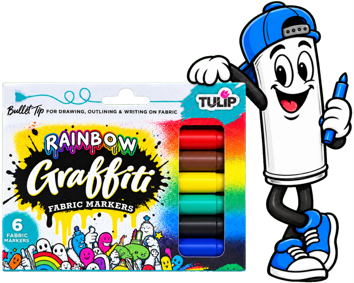 Tulip Graffiti Rainbow 6-Pack with MarkerMade mascot