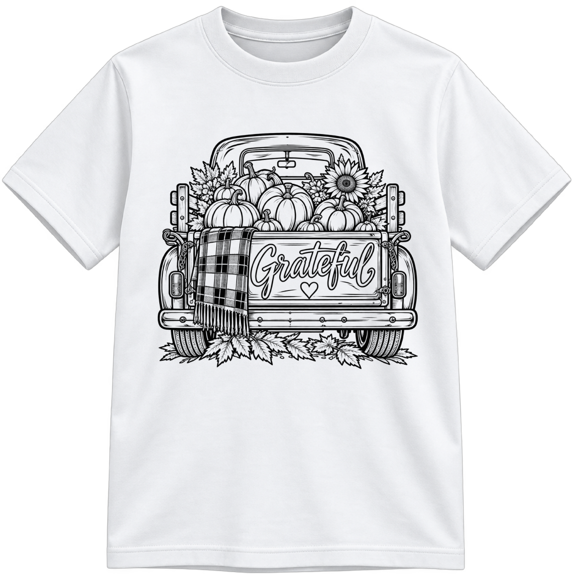 Grateful Classic Color-Your-Own white T-shirt with black linework, shown upright